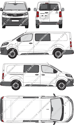 Fiat E-Scudo, van/transporter, L3 lang, rear window, double cab, Rear Wing Doors, 1 Sliding Door (2022)