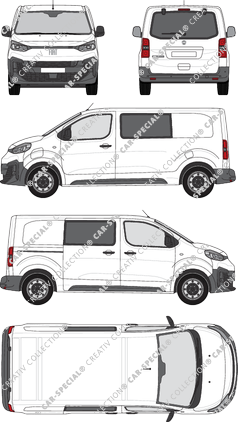 Fiat E-Scudo, van/transporter, L2 Mittel, rear window, double cab, Rear Flap, 1 Sliding Door (2024)