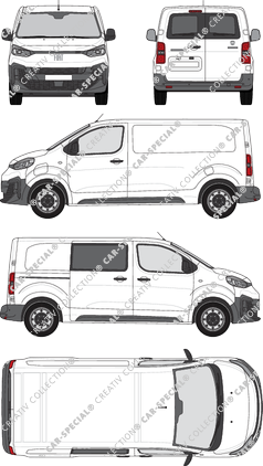 Fiat E-Scudo, Kastenwagen, L2 Mittel, teilverglast rechts, Heck vergl., Rear Wing Doors, 1 Sliding Door (2024)