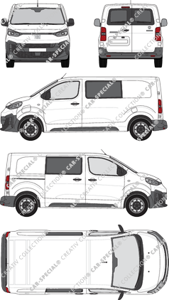 Fiat E-Scudo, furgone, L2 Mittel, vitre arrière, Doppelkabine, Rear Wing Doors, 1 Sliding Door (2024)
