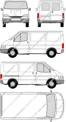 Ford Transit, van/transporter, short wheelbase, rear window, Rear Wing Doors, 1 Sliding Door (1994)