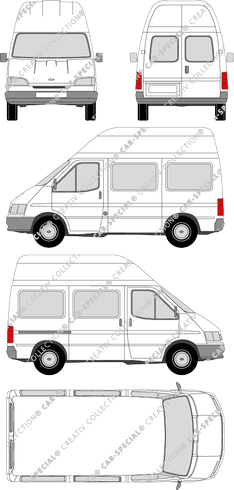 Ford Transit, Kleinbus, tetto alto, empattement court, Rear Wing Doors, 1 Sliding Door (1994)