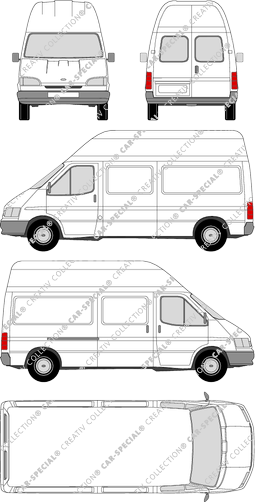 Ford Transit, van/transporter, long wheelbase, rear window, Rear Wing Doors, 1 Sliding Door (1994)