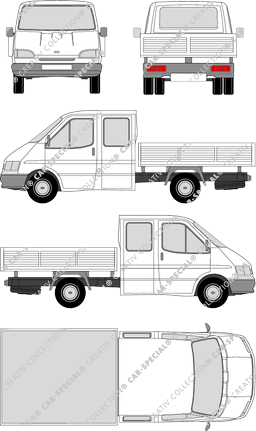 Ford Transit, catre, paso de rueda largo, cabina doble (1994)