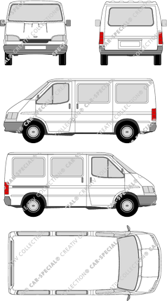 Ford Transit, minibus, normal roof, short wheelbase, Rear Flap, 2 Sliding Doors (1994)