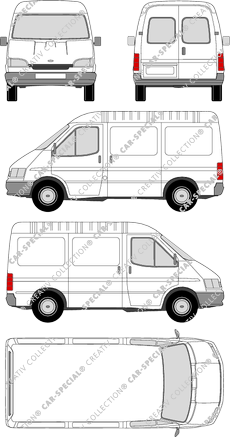 Ford Transit, furgone, Dach mittel, empattement court, vitre arrière, Rear Wing Doors, 2 Sliding Doors (1994)