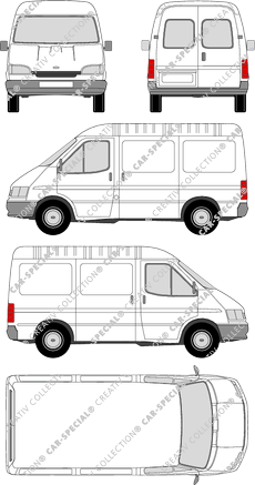 Ford Transit, fourgon, toit moyen, Radstand kurz, Heck verglast, Rear Wing Doors, 2 Sliding Doors (1994)