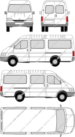 Ford Transit, minibus, Rear Wing Doors, 2 Sliding Doors (1994)