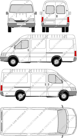 Ford Transit, van/transporter, medium roof, rear window, Rear Wing Doors, 2 Sliding Doors (1994)