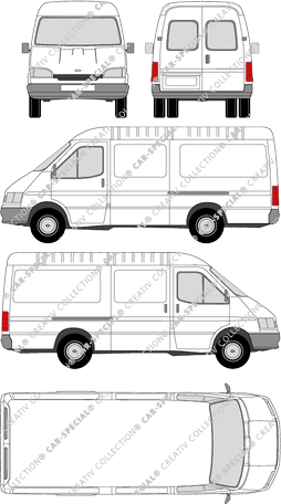 Ford Transit, Kastenwagen, Dach mittel, Heck verglast, Rear Wing Doors, 2 Sliding Doors (1994)