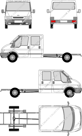 Ford Transit, L, Chasis para superestructuras, paso de rueda largo, cabina doble (2000)