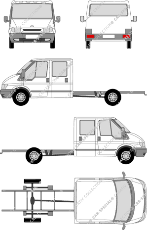 Ford Transit, EL, Chasis para superestructuras, paso de rueda especialmente largo, cabina doble (2000)