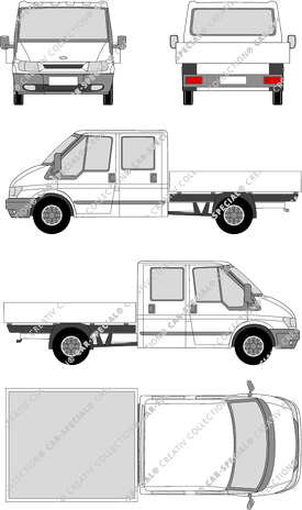 Ford Transit, M, catre, paso de rueda medio, cabina doble (2000)