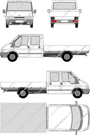 Ford Transit, EL, catre, paso de rueda especialmente largo, cabina doble (2000)