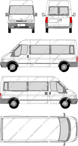 Ford Transit, L, minibus, long wheelbase, Rear Wing Doors, 1 Sliding Door (2000)