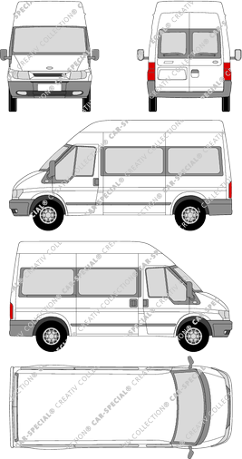 Ford Transit, M, minibus, high roof, medium wheelbase, Rear Wing Doors, 1 Sliding Door (2000)