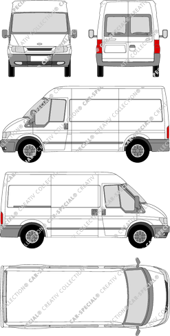 Ford Transit, M, furgone, empattement  moyen, vitre arrière, Rear Wing Doors, 1 Sliding Door (2000)