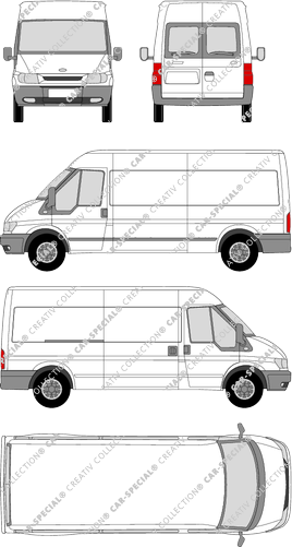 Ford Transit, L, Kastenwagen, Radstand lang, Heck verglast, Rear Wing Doors, 1 Sliding Door (2000)