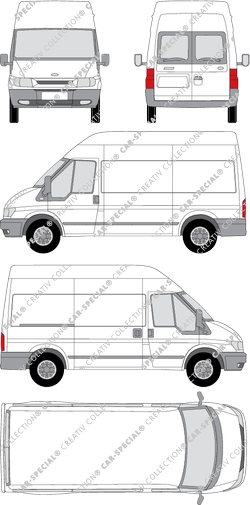 Ford Transit, M, fourgon, toit haut, Radstand mittel, Heck verglast, Rear Wing Doors, 1 Sliding Door (2000)