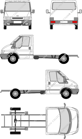 Ford Transit, M, Chasis para superestructuras, paso de rueda medio, cabina individual (2000)