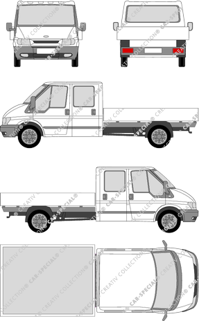 Ford Transit, L, catre, paso de rueda largo, cabina doble (2000)