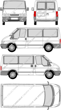 Ford Transit, K, minibus, flat roof, short wheelbase, Rear Wing Doors, 1 Sliding Door (2000)