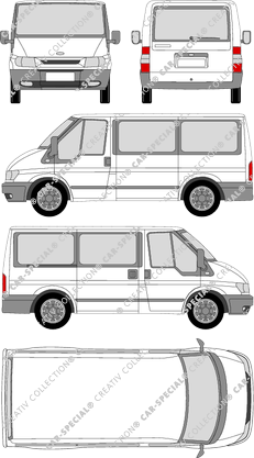 Ford Transit, K, microbús, azotea, paso de rueda corto, Rear Flap, 1 Sliding Door (2000)