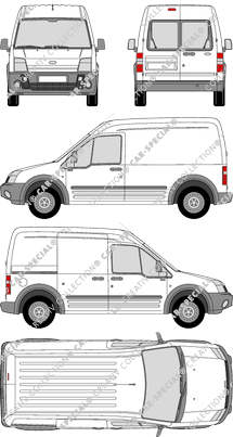 Ford Transit Connect, furgone, vitre arrière, Rear Wing Doors, 1 Sliding Door (2002)