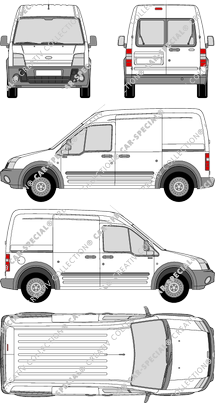 Ford Transit Connect, furgone, vitre arrière, Rear Wing Doors, 2 Sliding Doors (2002)