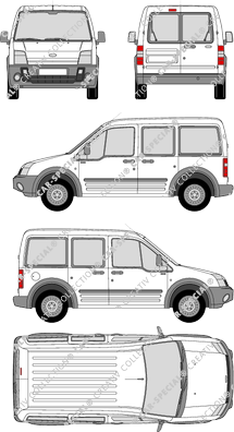 Ford Tourneo Connect version réduite, version réduite, furgone, Rear Wing Doors, 2 Sliding Doors (2002)