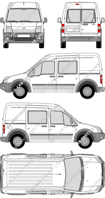 Ford Transit Connect, furgone, vitre arrière, Doppelkabine, Rear Wing Doors, 2 Sliding Doors (2002)