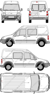 Ford Transit Connect, fourgon, Heck verglast, double cabine, Rear Wing Doors, 2 Sliding Doors (2002)