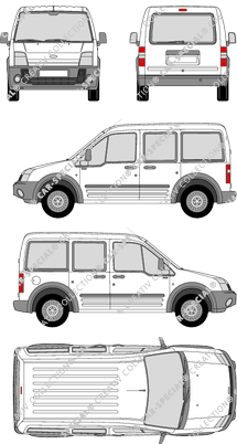 Ford Tourneo Connect version réduite, version réduite, furgone, Rear Flap, 2 Sliding Doors (2002)