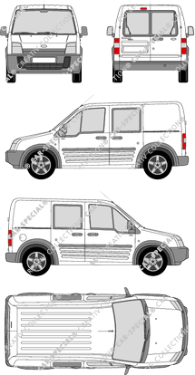 Ford Transit Connect, furgone, empattement court, vitre arrière, Doppelkabine, Rear Wing Doors, 2 Sliding Doors (2006)