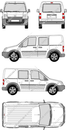 Ford Transit Connect, furgone, empattement court, vitre arrière, Doppelkabine, Rear Flap, 2 Sliding Doors (2006)