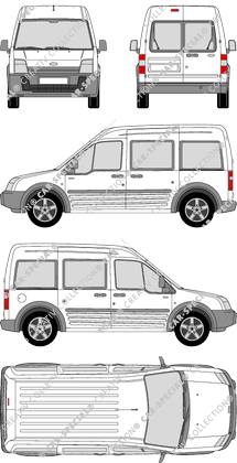 Ford Transit Connect, furgone, empattement long, Rear Wing Doors, 2 Sliding Doors (2006)