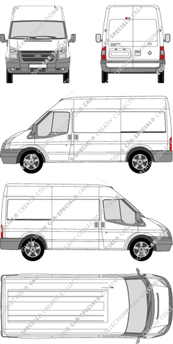 Ford Transit, van/transporter, medium roof, medium wheelbase, Rear Wing Doors, 2 Sliding Doors (2006)