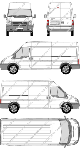 Ford Transit, furgone, Dach mittel, empattement long, Rear Wing Doors, 2 Sliding Doors (2006)