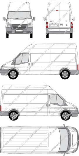 Ford Transit, furgón, tejado alto, paso de rueda largo, Rear Wing Doors, 2 Sliding Doors (2006)