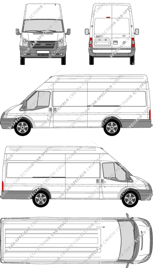 Ford Transit, Überhang, furgón, tejado alto, paso de rueda largo, Rear Wing Doors, 2 Sliding Doors (2006)