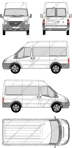 Ford Transit, minibus, medium roof, short wheelbase, Rear Wing Doors, 2 Sliding Doors (2006)