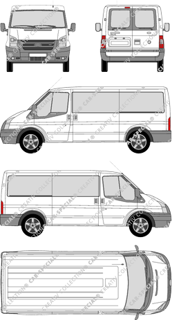 Ford Transit, minibus, medium wheelbase, Rear Wing Doors, 2 Sliding Doors (2006)