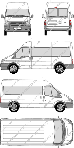 Ford Transit, microbús, tejado medio, paso de rueda medio, Rear Wing Doors, 2 Sliding Doors (2006)