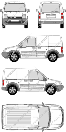 Ford Transit Connect, furgone, empattement court, vitre arrière, Rear Flap, 2 Sliding Doors (2006)