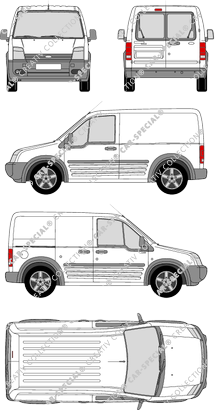 Ford Transit Connect, furgone, empattement court, vitre arrière, Rear Wing Doors, 1 Sliding Door (2006)