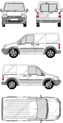 Ford Transit Connect, furgón, paso de rueda corto, ventana de parte trasera, Rear Wing Doors, 2 Sliding Doors (2006)