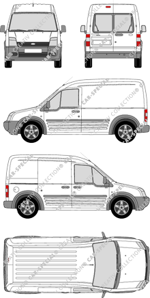 Ford Transit Connect, van/transporter, long wheelbase, rear window, Rear Wing Doors, 1 Sliding Door (2006)