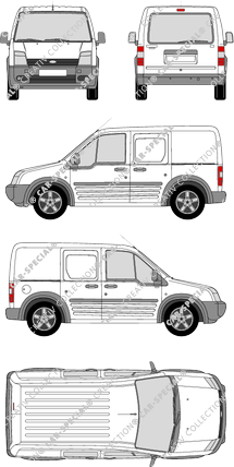 Ford Transit Connect, furgón, paso de rueda corto, ventana de parte trasera, Rear Flap, 2 Sliding Doors (2006)