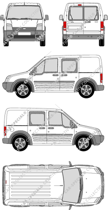 Ford Transit Connect, furgone, empattement court, vitre arrière, Doppelkabine, Rear Wing Doors, 2 Sliding Doors (2006)