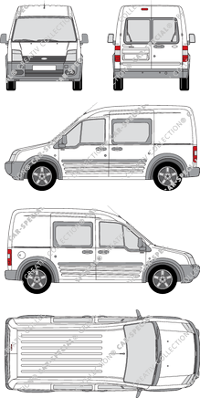 Ford Transit Connect, furgone, empattement long, vitre arrière, Doppelkabine, Rear Wing Doors, 2 Sliding Doors (2006)